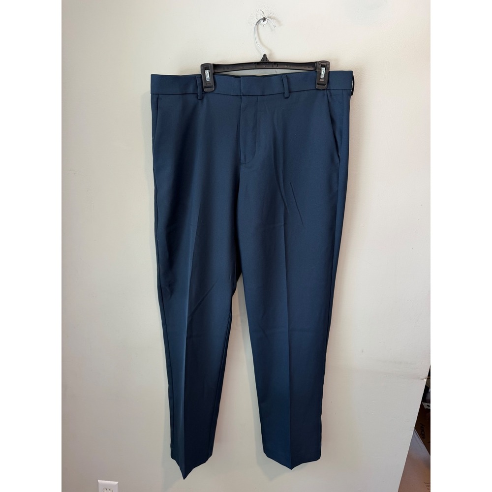 Savane Mens Navy Blue Flat Front Dress Pants Trousers 36x32 SU34849